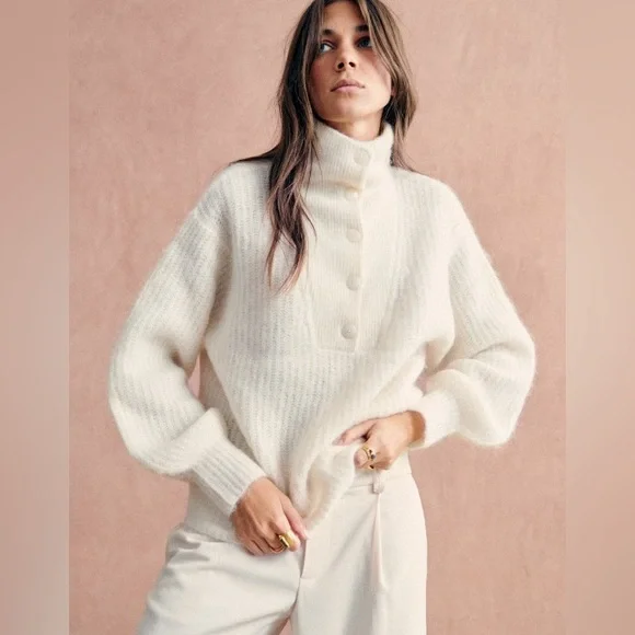 Sezane Micky Alpaca wool sweater Ivory size M - Picture 3 of 11